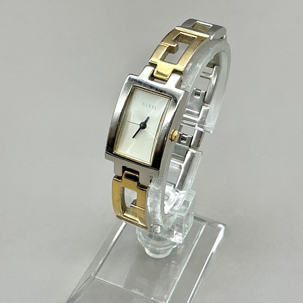 Guess Watch Womens Two Tone Gold Silver G Logo Bracelet Rectangle NEW BATTERY